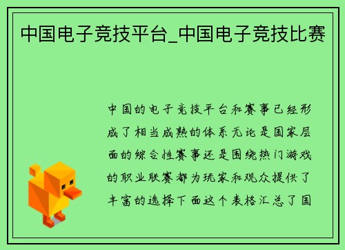 中国电子竞技平台_中国电子竞技比赛