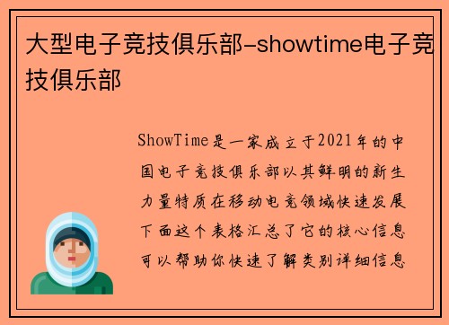 大型电子竞技俱乐部-showtime电子竞技俱乐部